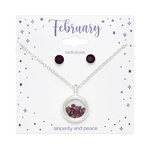 February Birthstone Shaker Necklace & Earrings Set