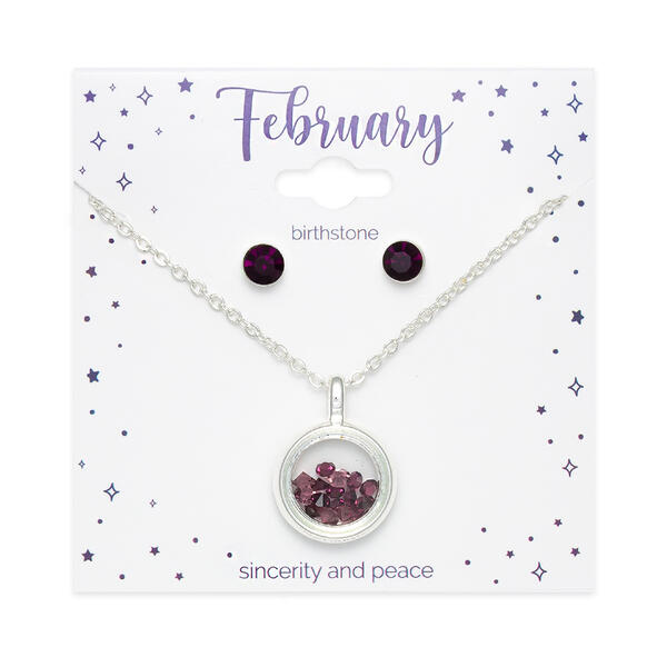 February Birthstone Shaker Necklace & Earrings Set