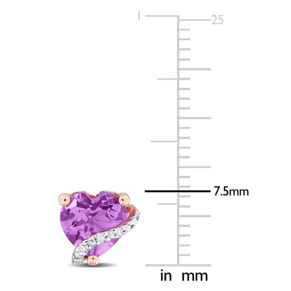 Rose Gold Plated Amethyst & Diamond Accent Heart Stud Earrings