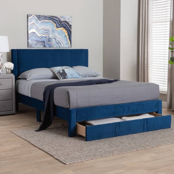Baxton Studio Elora Modern Pleated Velvet Storage Queen Bedframe