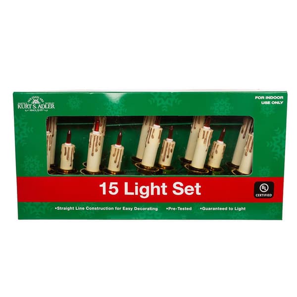 Kurt Adler 15-Light White Triple Candle Light Set w/ Amber Bulbs