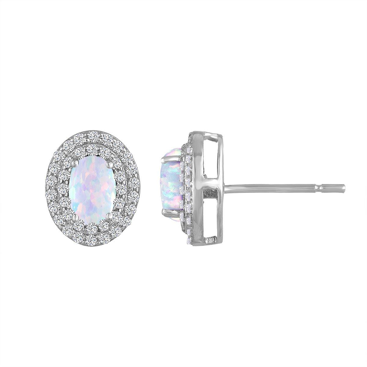 Gemstone Classics(tm) Sterling Silver Opal & Sapphire Halo Earrings