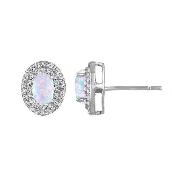 Gemstone Classics&#40;tm&#41; Sterling Silver Opal & Sapphire Halo Earrings - image 
