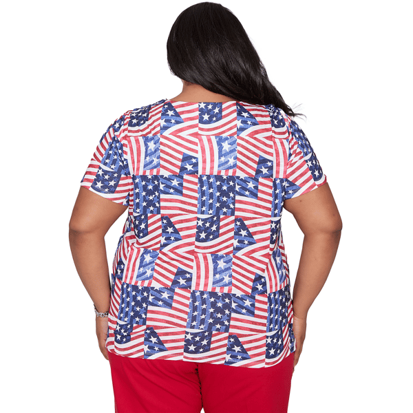 Plus Size Alfred Dunner Lady Liberty American Flag Keyhole Blouse - image 