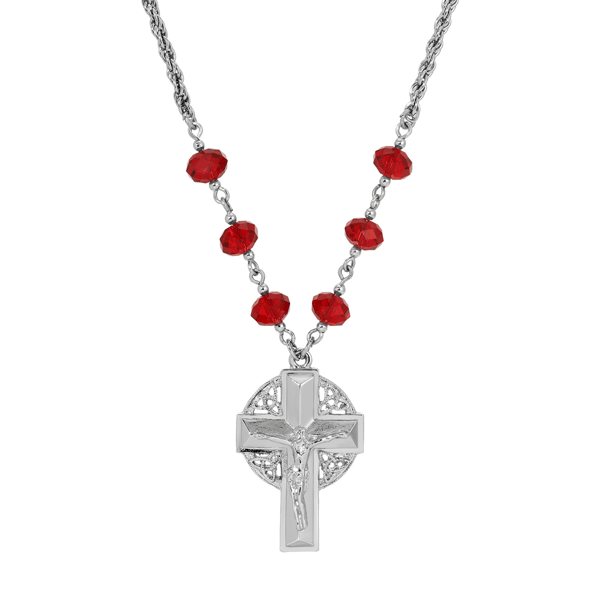 Symbols of Faith Silver Tone Crucifix Beaded Chain Necklace - image 