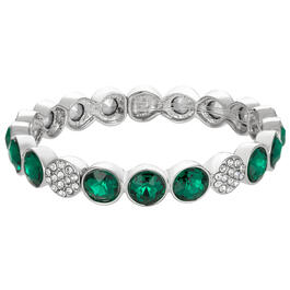 Roman Color Social Silver-Tone Emerald Crystal Stretch Bracelet