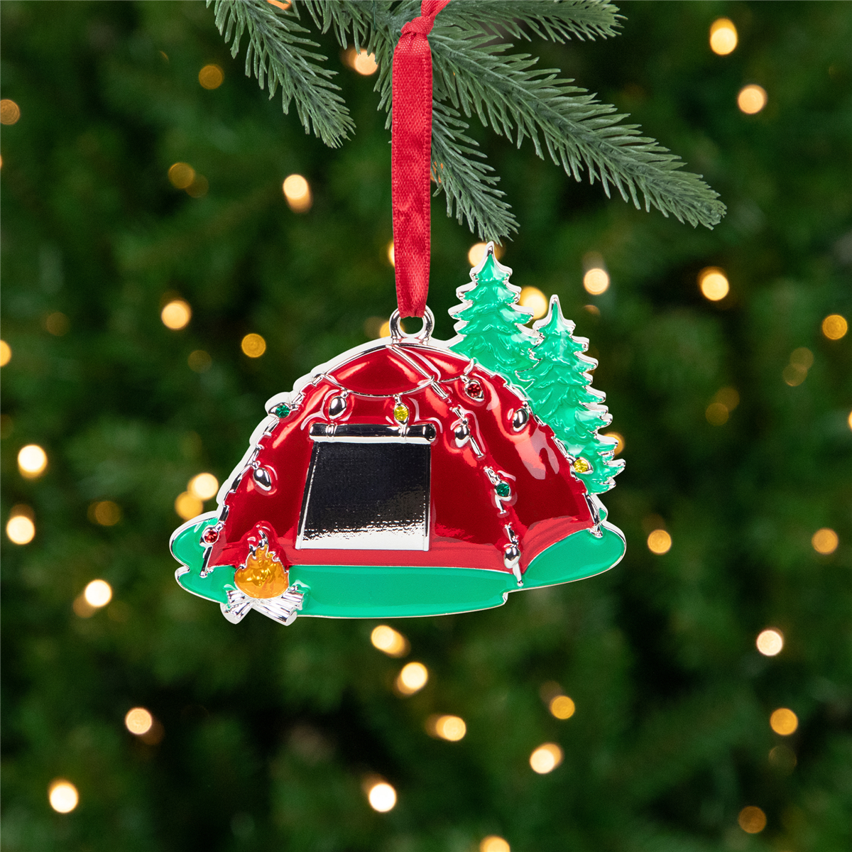 Northlight Camping Tent with Campfire Christmas Ornament