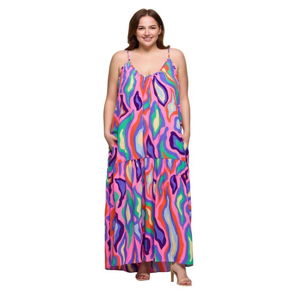 Plus Size 24/7 Comfort Apparel Multi Spaghetti Strap Dress