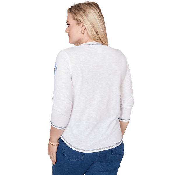 Petite Alfred Dunner Port Side Floral Embroidery Blouse