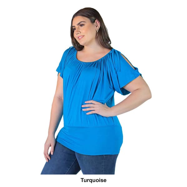 Plus Size 24/7 Comfort Apparel Short Sleeve Split Shoulder Blouse