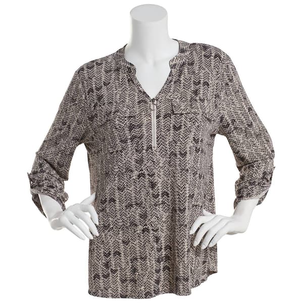 Petite Cure 3/4 Sleeve 2 Pocket 1/2 Zip Snake Blouse - image 