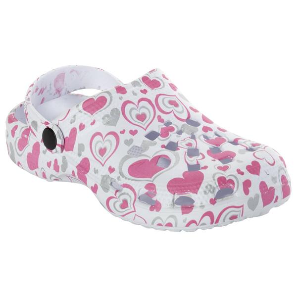 Big Girls Foam Walk&#40;R&#41; Silver & Pink Heart Clogs - image 