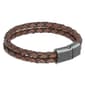 Mens Lynx Stainless Steel & Braided Brown Leather Bracelet - image 1