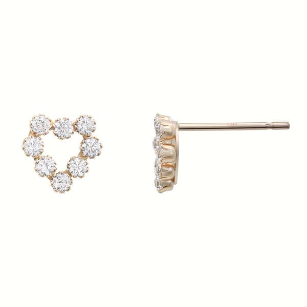 10kt. Gold Cubic Zirconia Heart Stud Earrings - image 