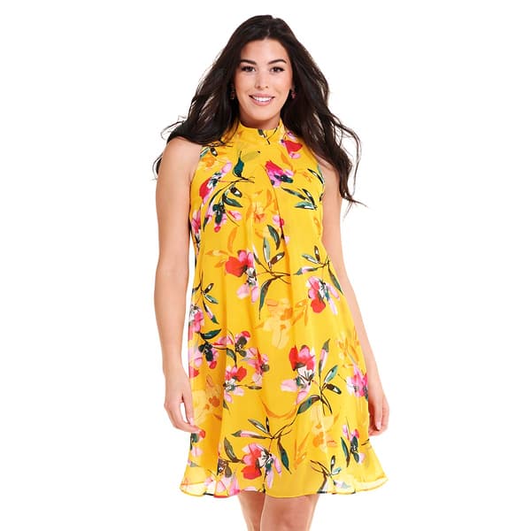 Womens Robbie Bee Sleeveless Mock Neck Print Chiffon Dress - image 