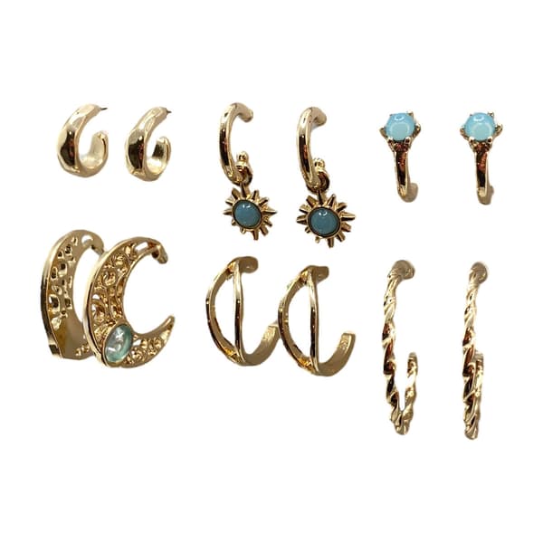 Ashley 6pr. Gold-Tone Hoops Turquoise Sun Drop Earrings Set - image 