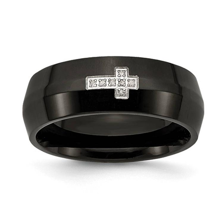 Mens Gentlemen's Classics(tm) Black IP-Plated Diamond Cross Band