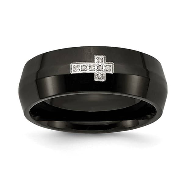 Mens Gentlemen's Classics&#40;tm&#41; Black IP-Plated Diamond Cross Band - image 