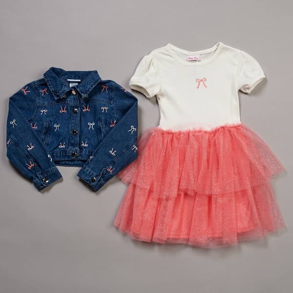 Girls (4-6x) Little Lass® 2pc. Bow Denim Jacket Tulle Dress Set