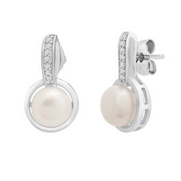 Gemstone Classics&#40;tm&#41; Sterling Silver 1/5ctw. Pearl Drop Earrings