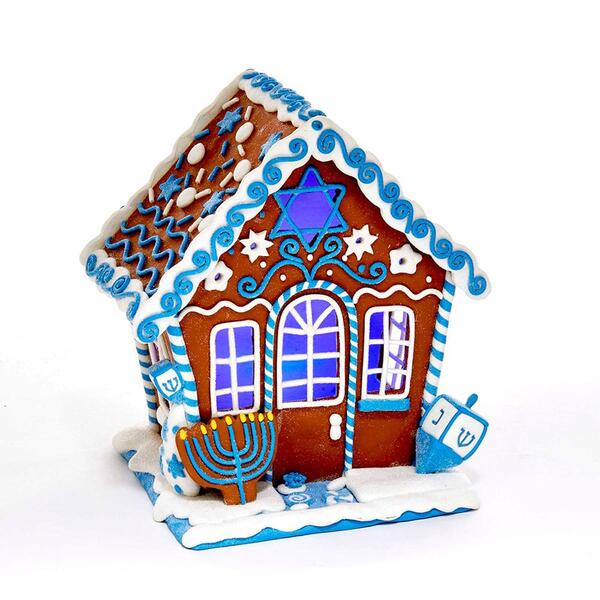Kurt Adler 7in. LED Hanukkah Gingerbread House Table Piece - image 