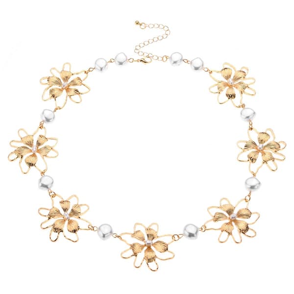 Ashley Cooper(tm) Gold Pearl Flower Statement Necklace - image 