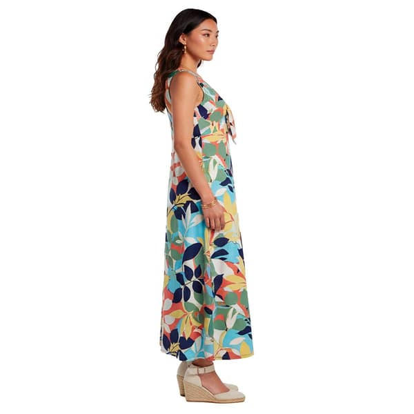 Womens Nina Leonard Sleeveless Tie Neck Tropical Leaf Maxi Dress