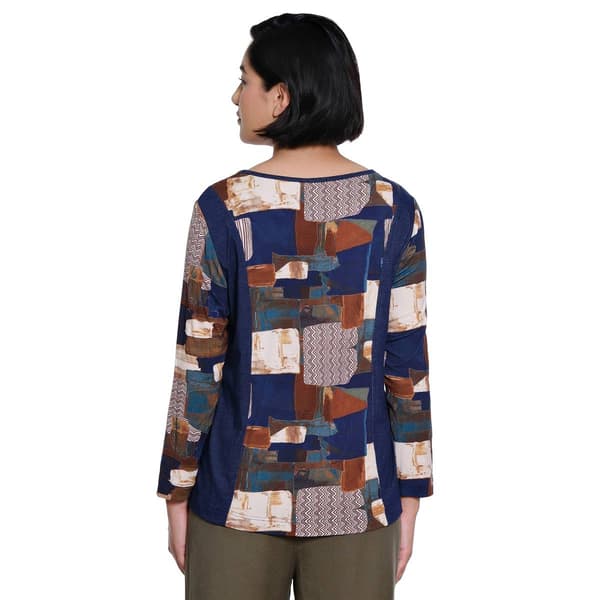 Plus Size Ali Miles Long Sleeve V-Neck Abstract Blouse