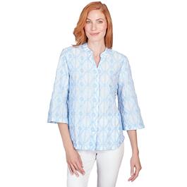 Womens Ruby Rd. Patio Party Woven Button Front Trellis Print Top