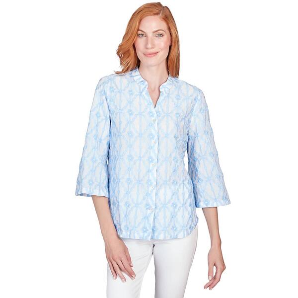Womens Ruby Rd. Patio Party Woven Button Front Trellis Print Top - image 
