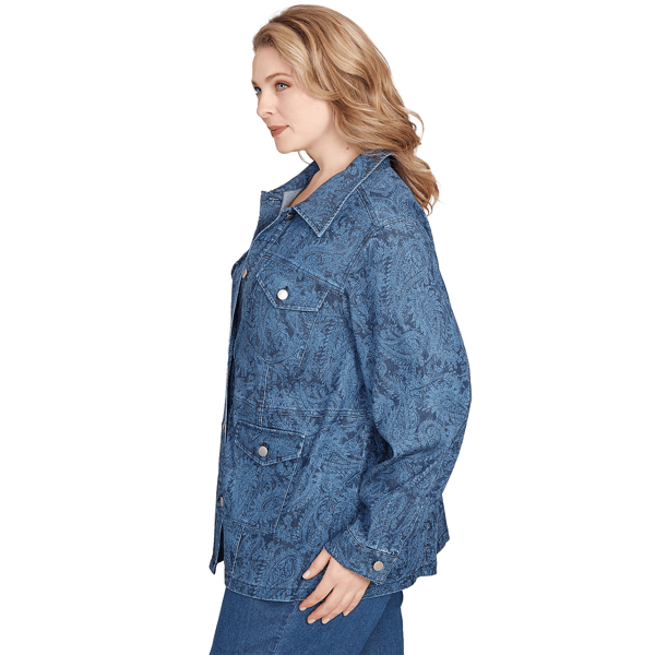 Plus Size Ruby Rd. Indigo Go Paisley Stretch Denim Jacket