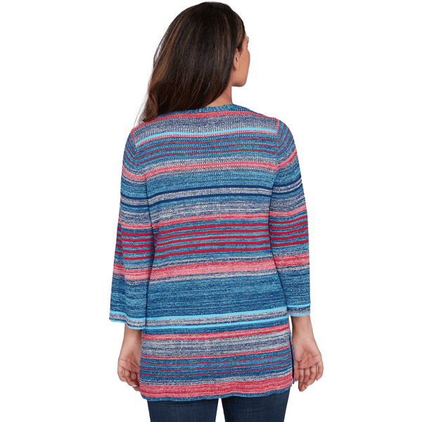 Petite Ruby Rd. Indigo Go Front Pocket Stripe Open Cardigan