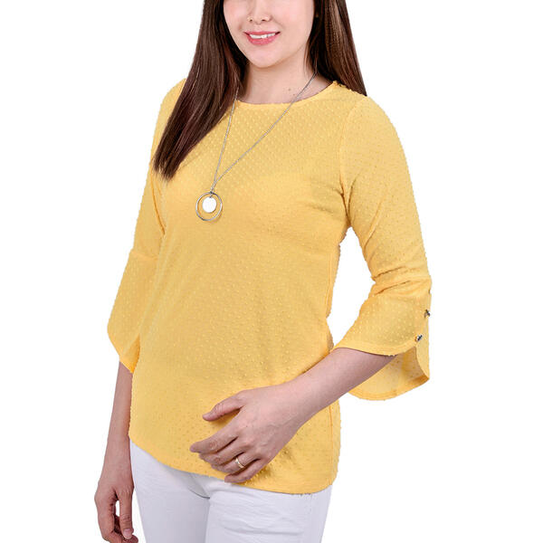 Petite NY Collection 3/4 Tulip Sleeve Scoop Neck Blouse