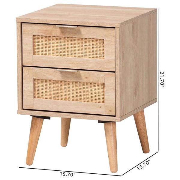 Baxton Studio Baird Oak Brown Wood/Rattan 2-Drawer Nightstand