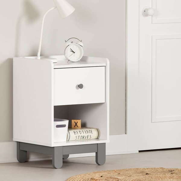 South Shore Bebble Soft Gray & White Nightstand