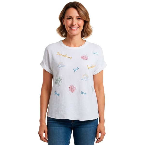 Womens Cocomo Short Sleeve Coastal Sea Scene Airflow Blouse - image 