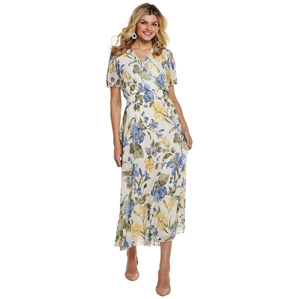 Womens Vivid Aura Short Sleeve Floral Mesh Midi Dress - image 