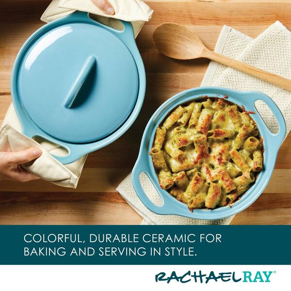 Rachael Ray 3pc. Ceramic Casserole Bakers w/Lid Set - Agave Blue