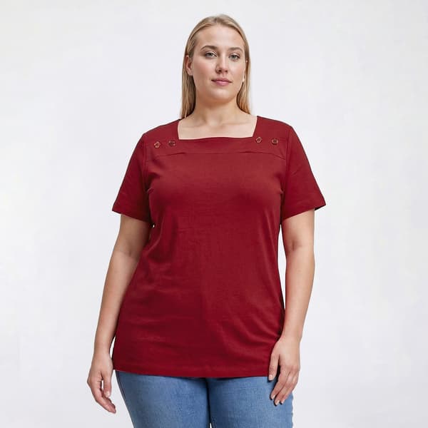 Plus Size Hasting & Smith Short Sleeve Solid Button Shoulder Tee