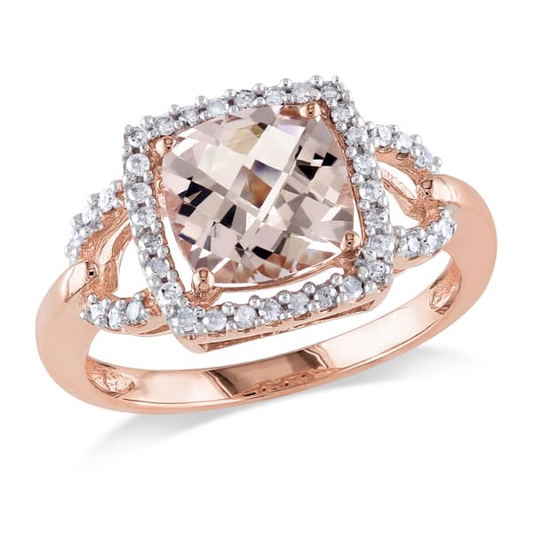 Gemstones Classics(tm) 10kt. Rose Gold Diamonds Morganite Halo Ring - image 