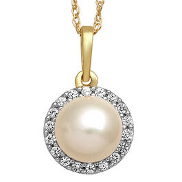 Gemstone Classics&#40;tm&#41; Pearl & White Sapphire Halo Necklace