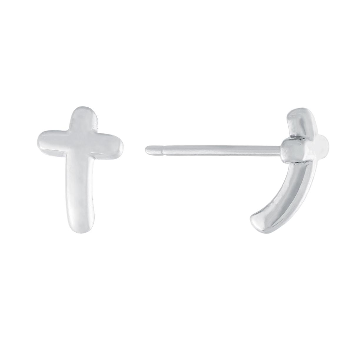 Sterling Silver High Polished Cross Stud Earrings