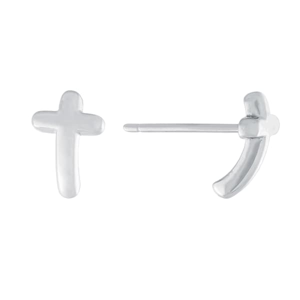 Sterling Silver High Polished Cross Stud Earrings - image 