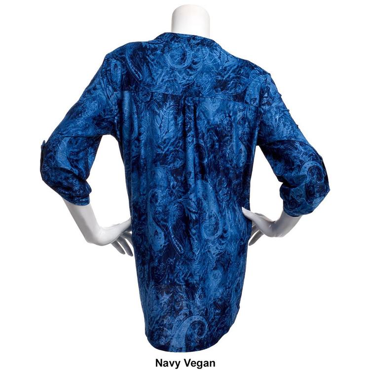 Womens Notations 3/4 Sleeve Paisley Pintuck Jacquard Blouse
