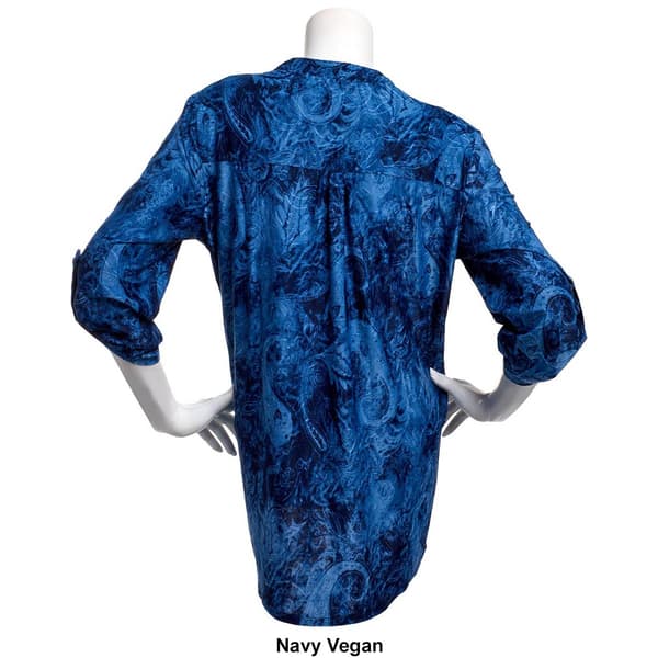 Womens Notations 3/4 Sleeve Paisley Pintuck Jacquard Blouse