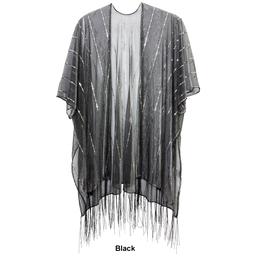 Womens Jessica McClintock Hologram Tie Front Fringe Kimono