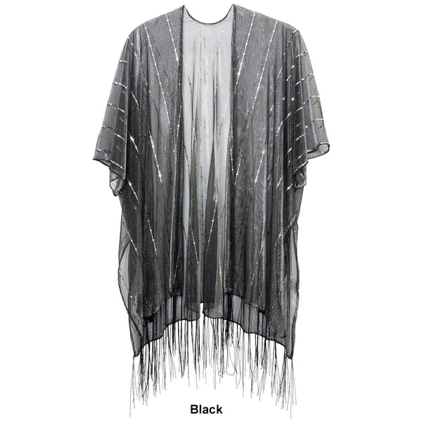Womens Jessica McClintock Hologram Tie Front Fringe Kimono