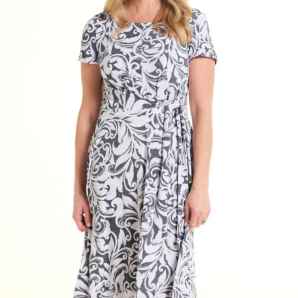 Petite Perceptions Short Sleeve Scroll Side Tie Midi Dress