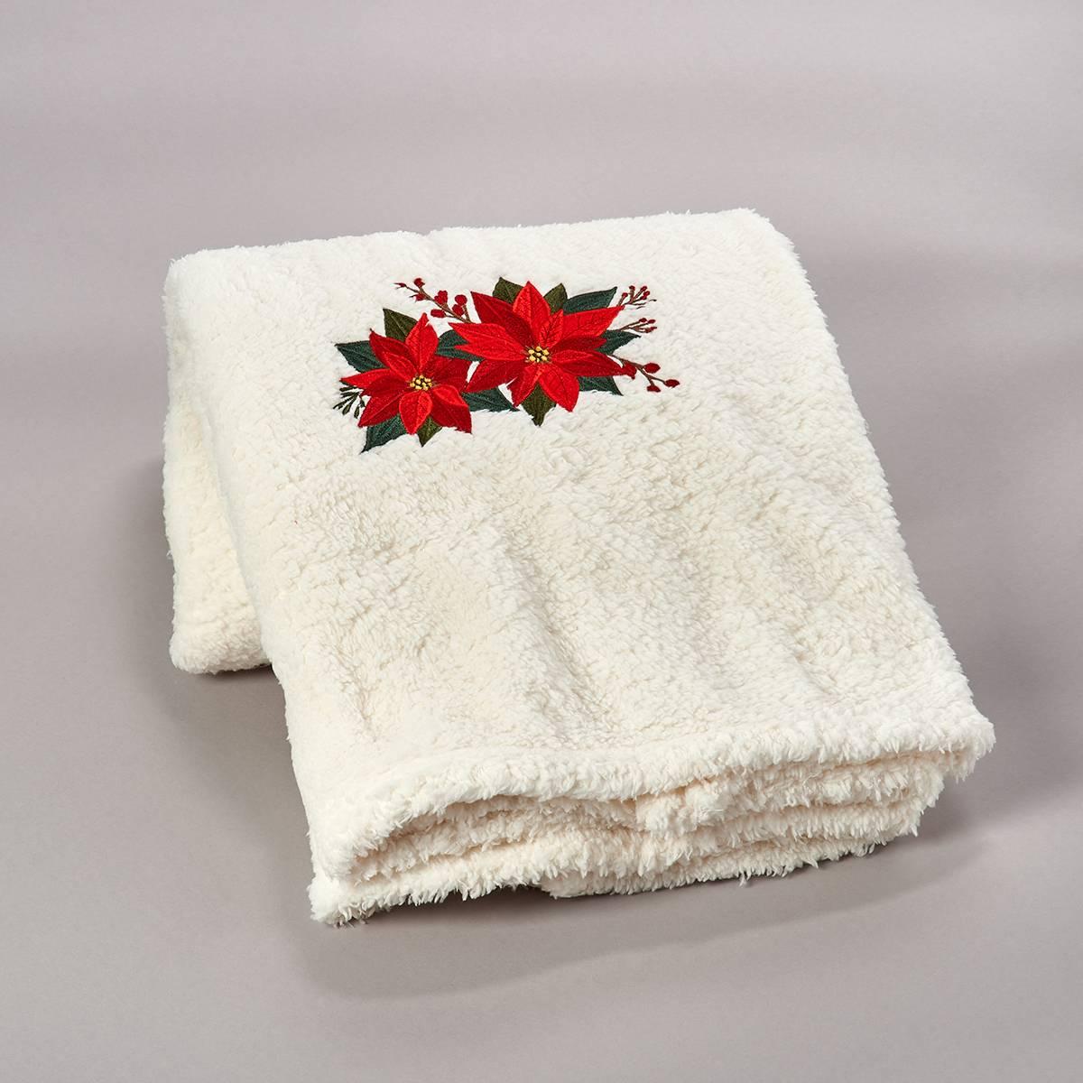 Mountain Ridge Holiday Poinsettia Sherpa Throw