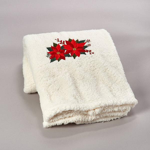 Mountain Ridge Holiday Poinsettia Sherpa Throw - image 